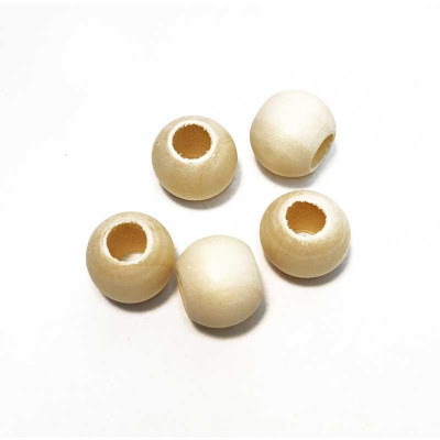 5 perles rondes, bois brut, 14 mm