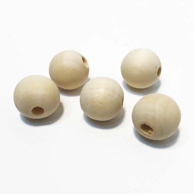 5 perles rondes, bois brut, 18 mm
