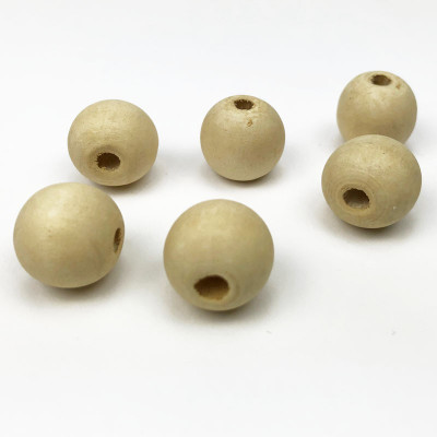 6 perles rondes, bois brut, 15 mm