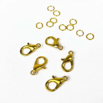 5 * métal doré, mousqueton 12*6 mm avec anneaux
