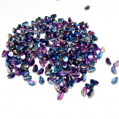 100 perles, albâtre, pinch de 5*3 mm. Bleu nuit irisé