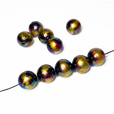 10 perles 12 mm, acrylique irisé doré