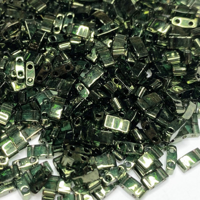 5 G, Half Tila beads, vert bouteille. 5*2,3*1,9 mm