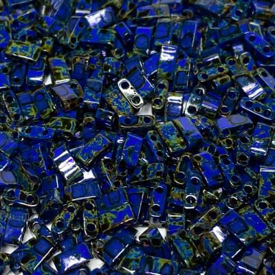 Half Tila beads, bleu marbré. 5*5*1,9 mm