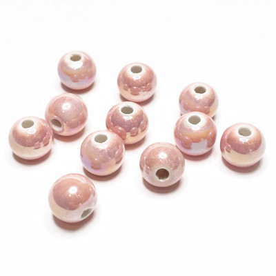9 mm. Perle boule céramique. Rose pâle