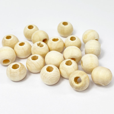 20 perles rond, bois naturel 12 mm