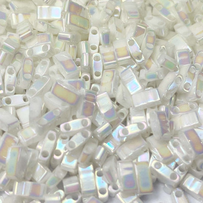 5 G, Half Tila beads, blanc irisé. 5*2,3*1,9 mm