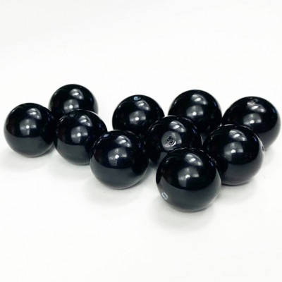 15 perles 12 mm. Verre nacré noir