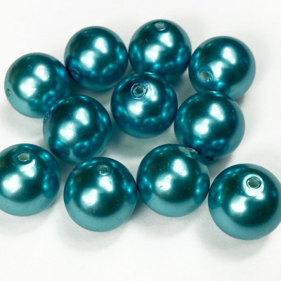 15 perles 12 mm. Verre nacré turquoise