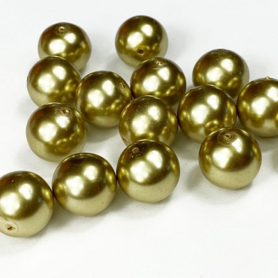 15 perles 12 mm. Verre nacré doré