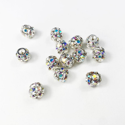 8 mm,5 perles strass cristal, alliage